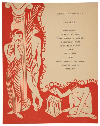 Menu do banquete de homenagem a Pardal Monteiro, desenhado por Almada. 
