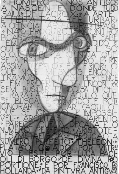 Auto-retrato publicado em Mito-Alegoria-Símbolo: Monólogo Autodidacta na Oficina de Pintura, Depositária Livraria Sá da Costa, Lisboa, 1948.